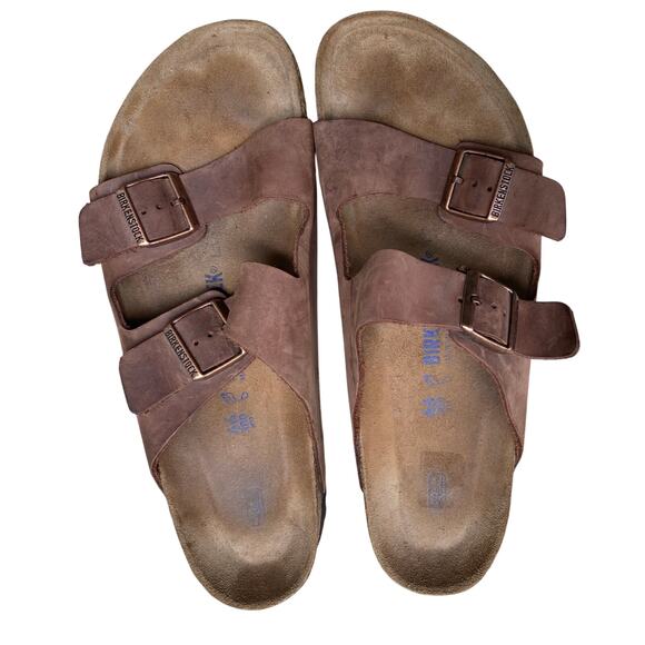 Birkenstock Men's Arizona Sandal EU 46 US 13 Brown Leather Slide Double Strap - Picture 3 of 13